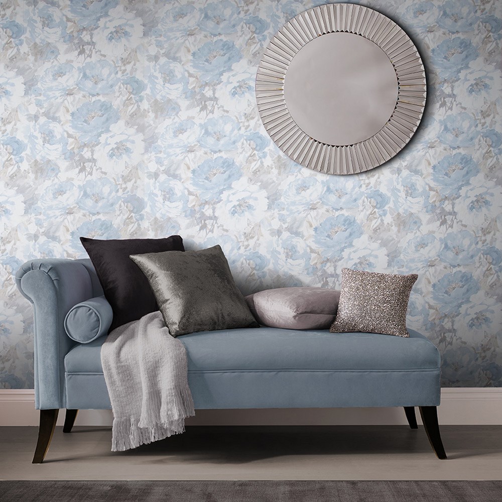 Chelsea Floral Wallpaper 103805 by Graham & Brown in Sky Blue